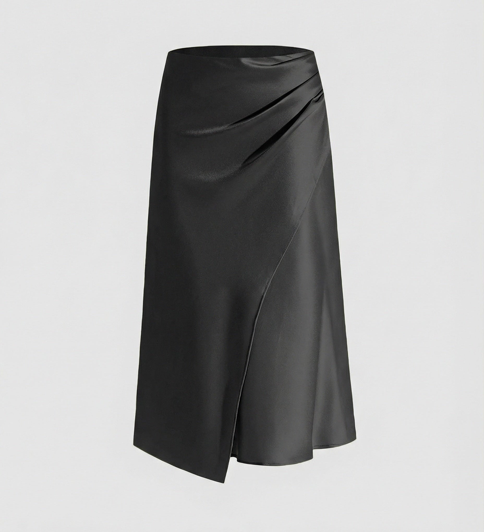 Satin Midi Skirt with Wrap Front and Split Hem
