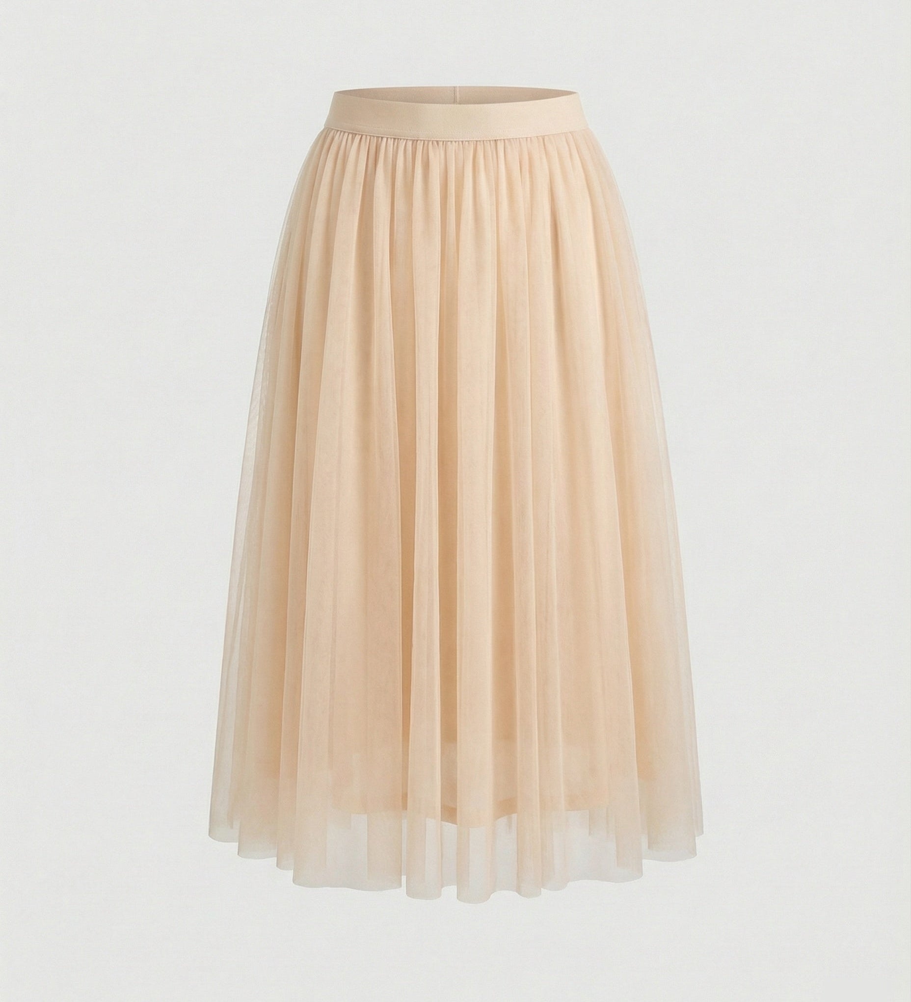 Tulle Midi Skirt with Full Layered A-Line Silhouette and Elasticated Waist