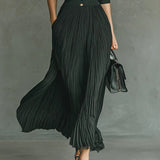 Elvira | Pleated Lapel-Collar Maxi Dress