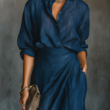 Cielo | Deep Blue Shirt & Draped Maxi Skirt Set