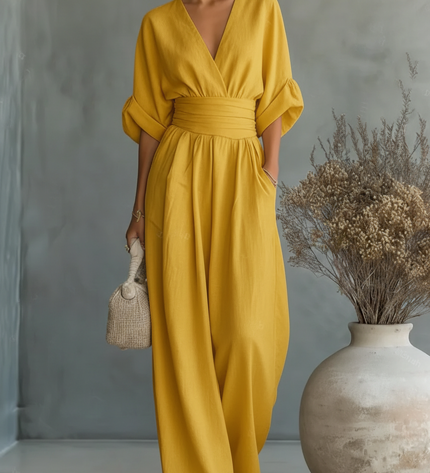 Maja | Elegant V-Neck High-Waisted Jumpsuit