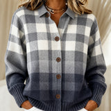 Agnes | Grey Ombré Check knitted jacket with Buttons