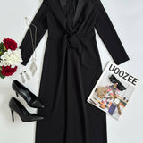 Kara | Long-Sleeve Deep V-Neck Maxi Dress