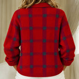 Brittany | Soft Checked knitted jacket with Buttons