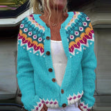 Olivia | Turquoise Fair Isle Knitted Cardigan