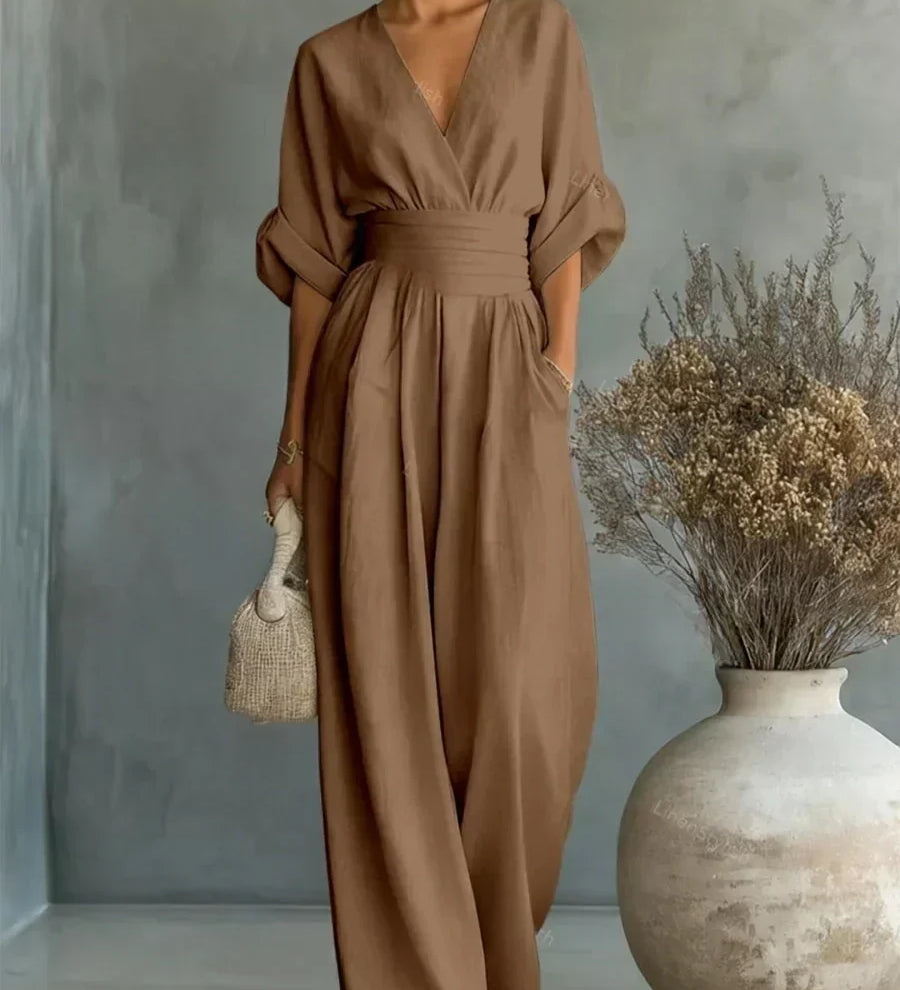 Maja | Elegant V-Neck High-Waisted Jumpsuit
