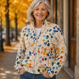 Fiona | Botanical Leaf Print Zip-Up Cardigan