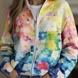 Natalie | Watercolour Floral Zip-Up Cardigan