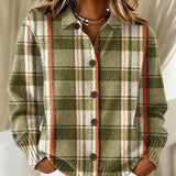 Hazel | Olive Green Checked knitted jacket with Buttons