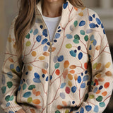 Fiona | Botanical Leaf Print Zip-Up Cardigan