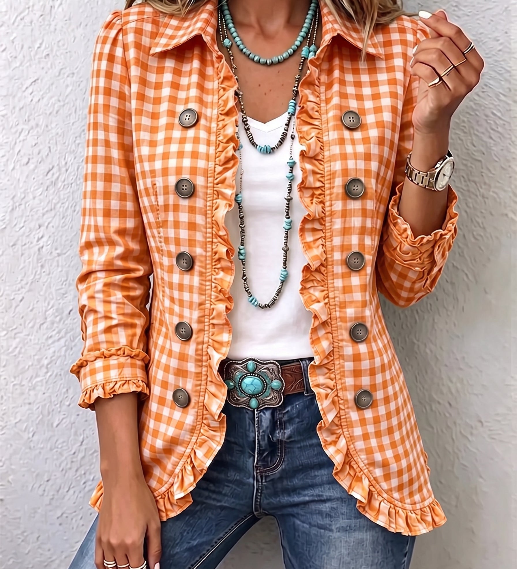 Evelyn | Green Gingham Ruffle Jacket