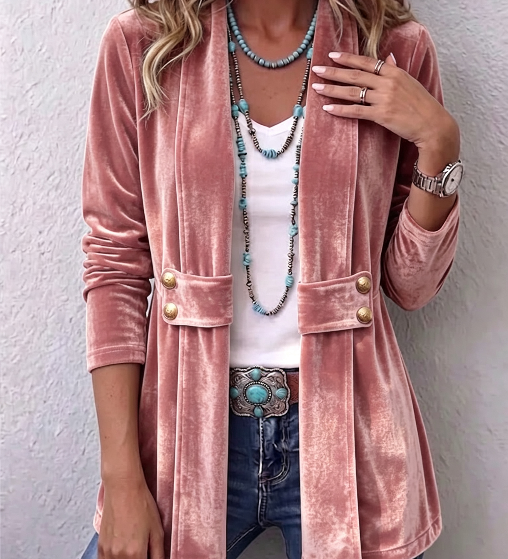 Avery | Rust Velvet Open-Front Jacket