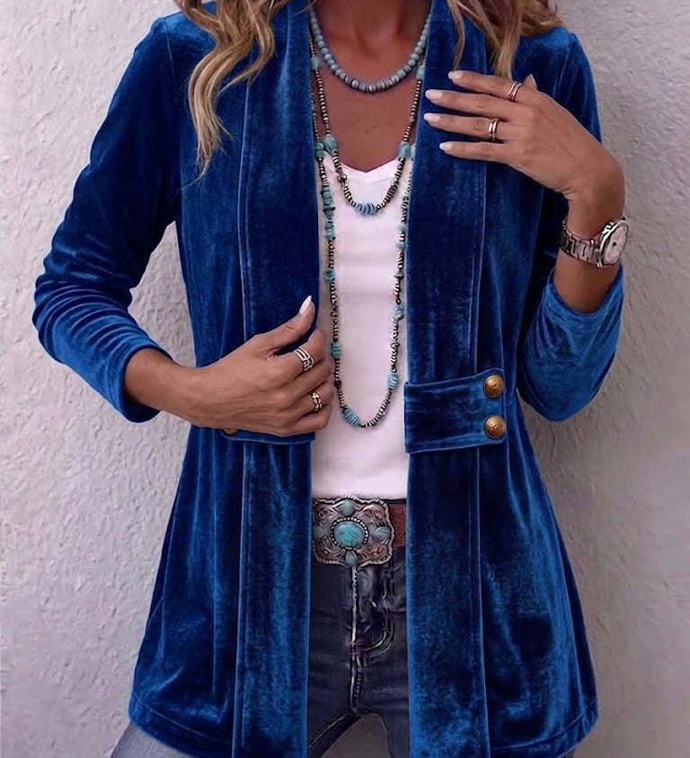 Avery | Rust Velvet Open-Front Jacket