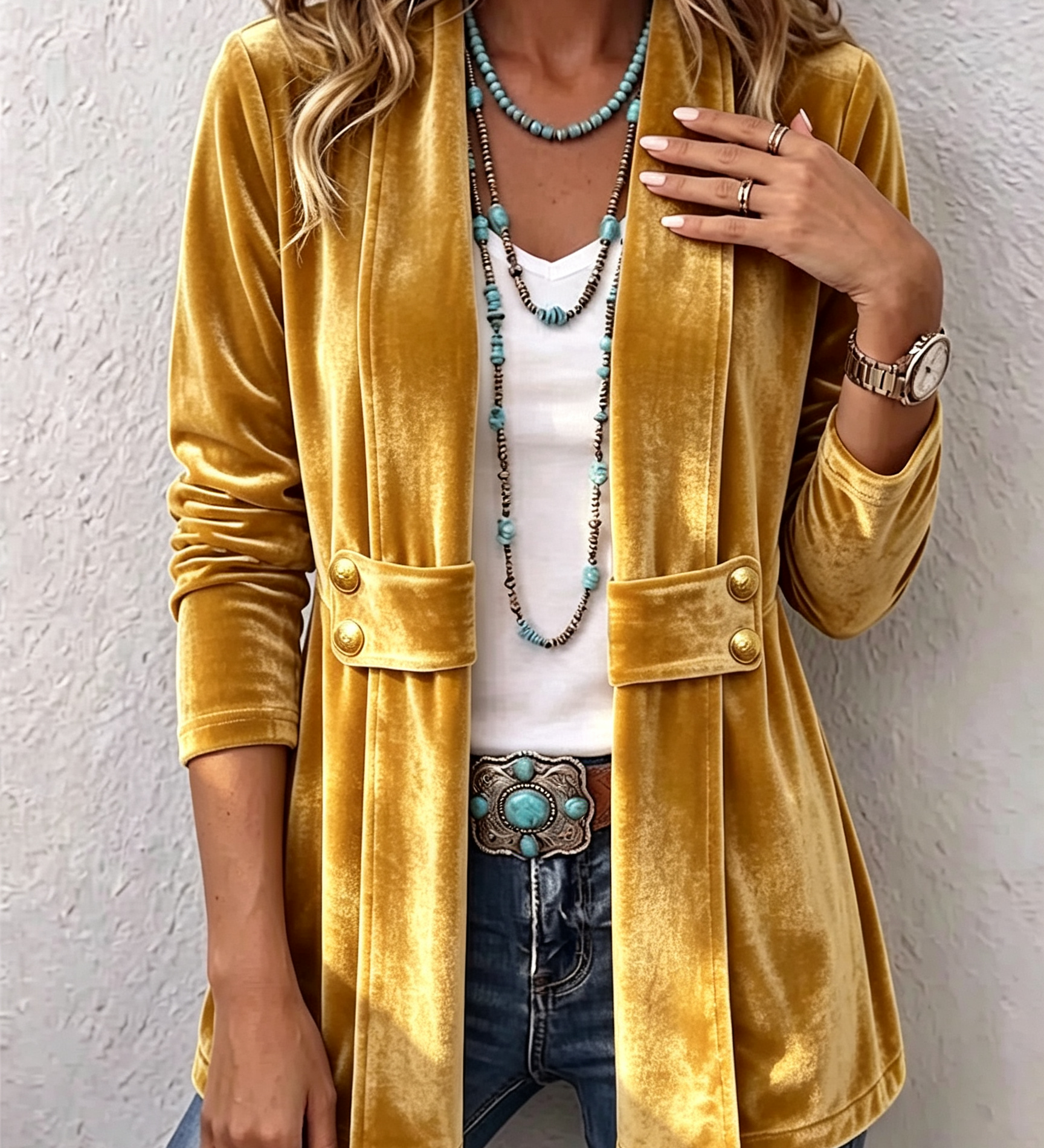 Avery | Rust Velvet Open-Front Jacket