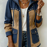 Ava | Navy and Camel Hooded Jacket
