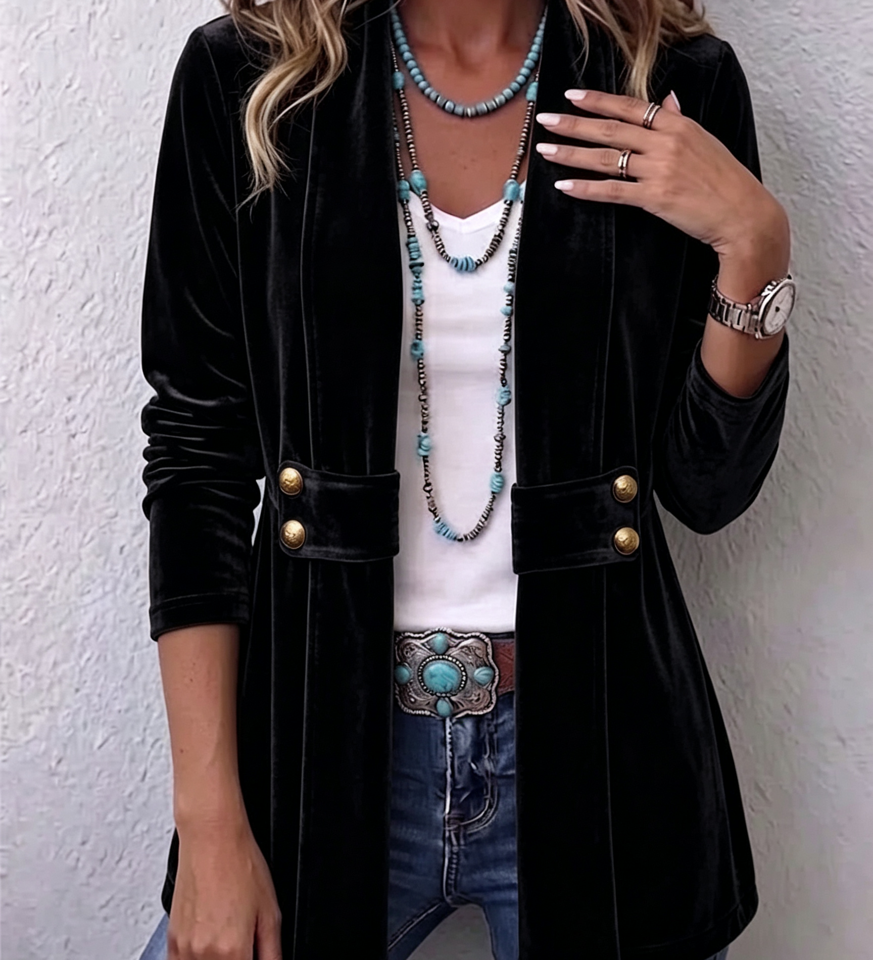 Avery | Rust Velvet Open-Front Jacket