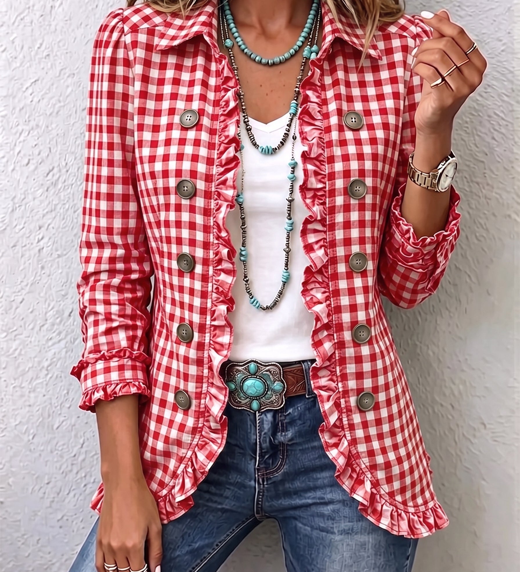Evelyn | Green Gingham Ruffle Jacket