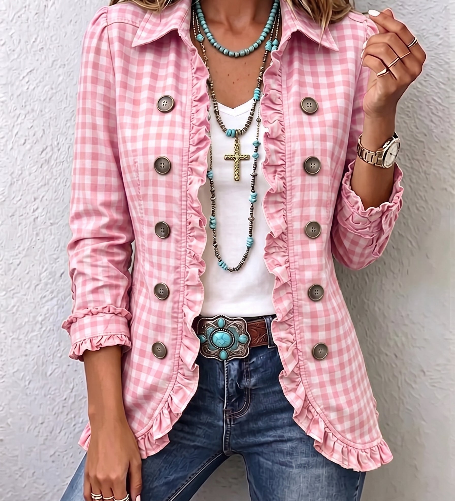 Evelyn | Green Gingham Ruffle Jacket