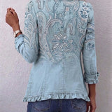 Isabella | Pale Blue Paisley Ruffle Jacket