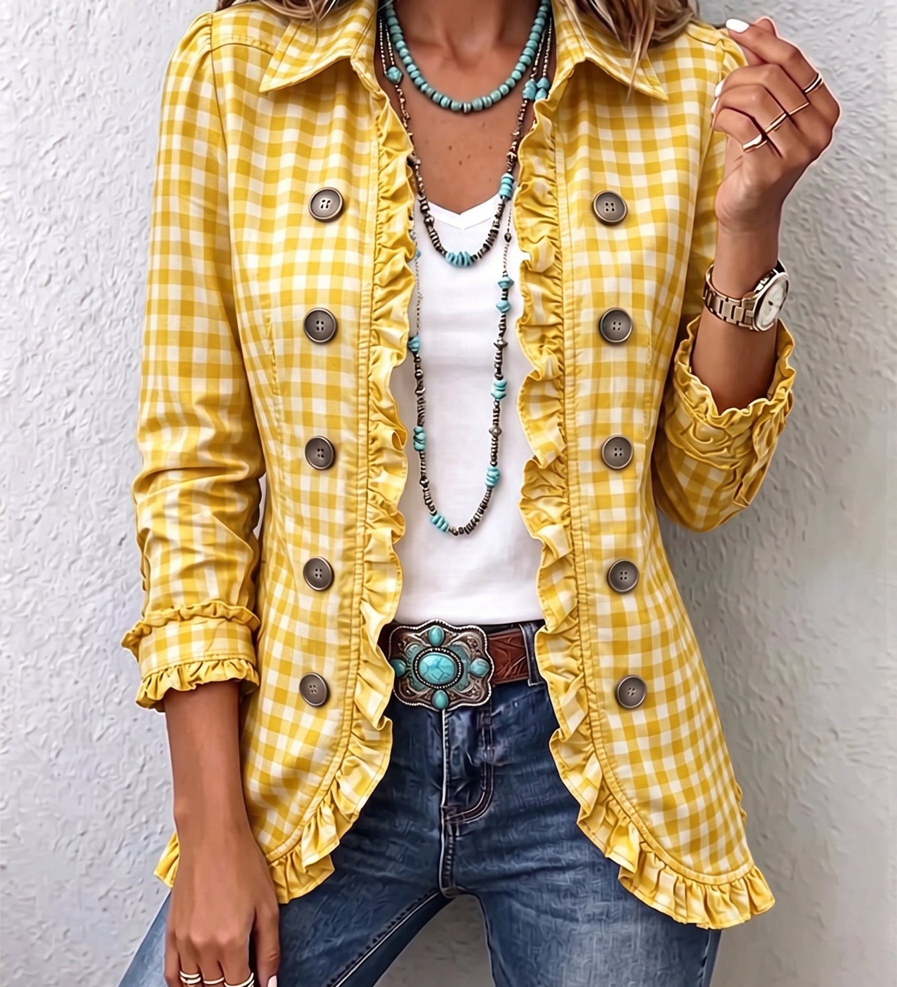 Evelyn | Green Gingham Ruffle Jacket