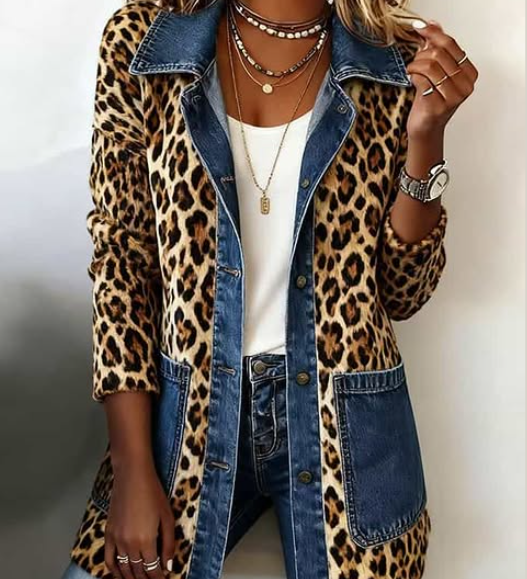 Nora | Leopard and Denim Longline Jacket