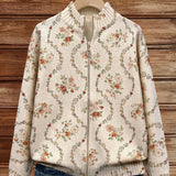 Danielle | Trailing Floral Zip-Up Cardigan - Cream