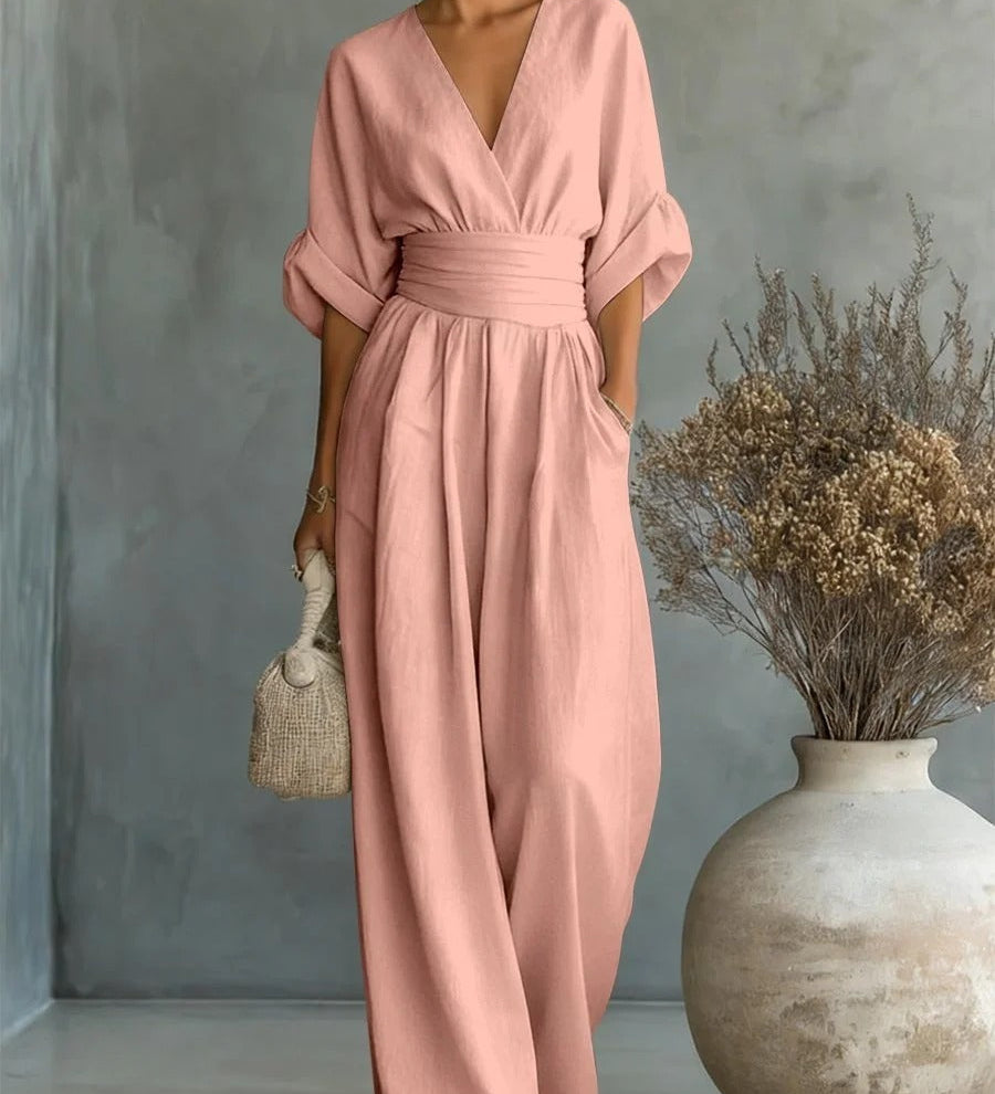 Maja | Elegant V-Neck High-Waisted Jumpsuit