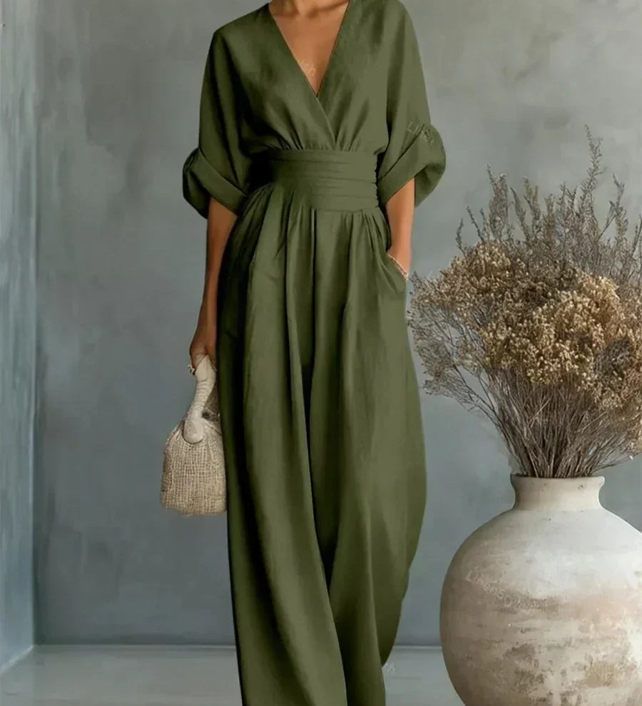 Maja | Elegant V-Neck High-Waisted Jumpsuit