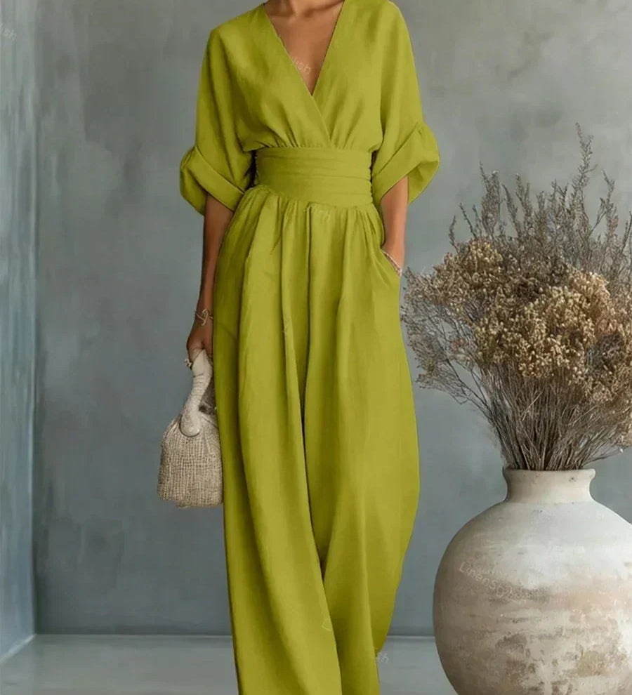 Maja | Elegant V-Neck High-Waisted Jumpsuit