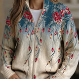 Gabrielle | Peacock Feather Print Zip-Up Cardigan